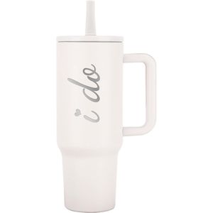 Regalo per Addio al Nubilato - Tumbler in Acciaio Inox da 40oz con Manico, Coperchio e Cannuccia, 'I Do' e 'Wifey', per Sposa in Attesa - Product Image 1