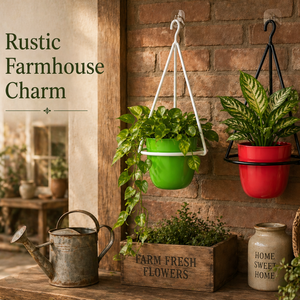 Vase mural rustique de style farmhouse en acier vintage avec revêtement époxy |   Décoration de maison durable et écologique pour balcon, jardin, intérieur et extérieur - Product Image 5