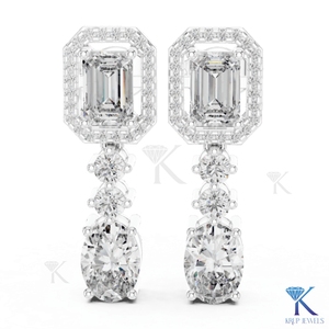 CVD Diamond Emerald Cut Round Oval Drop <b>Dangle</b> <b>Earrings</b> 14K Solid Gold Luxury Bridal Wedding & Party Jewelry - Product Image 6