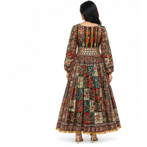 Ethnic Cultural Afghan Kuchi Mirror <b>Decorated</b> Chiffon Dress Washable Floor-Length Traditional Women's Afghan Kuchi Dresses - Product Image 3