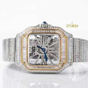 Reloj de Lujo para Hombre con Incrustaciones de Moissanita Baguette, Diseño Esqueleto Cuadrado, Personalizado en Acero Inoxidable de Dos Tonos, Cristal de Zafiro, Automático - Product Image 3