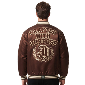 Chaqueta Bomber de Satén con Cuello Redondo para Hombre, Chaqueta Bomber de Satén con Bordado Chenille, Chaqueta Varsity de Satén Estilo Urbano para Hombre - Product Image 2
