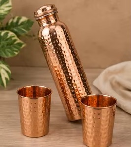 Minimalist Design Copper Water <b>Bottle</b> Hammered Finish Portable Drinkware Airtight Lid - Product Image 3