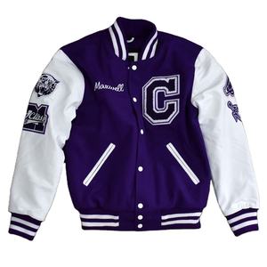 Veste bomber de baseball en cuir avec broderie chenille, vente en gros - Product Image 6