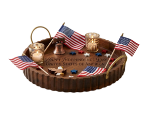 Bandeja Redonda de Madera Artesanal para el Día de la Independencia de EE. UU., para Servir Comida en Fiestas de Barbacoa y Decoración Patriótica del Hogar, Hecha en Vietnam - Product Image 1