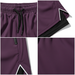 กางเกงกีฬาขาสั้นผู้ชาย 2 in 1 ชั้นในรัดรูป ซิปข้าง กระเป๋าข้าง เอวยางยืด รับผลิตตามแบบ OEM ขายส่ง - Product Image 5