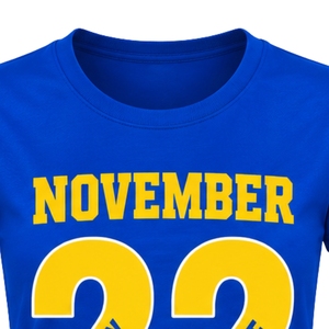 เสื้อยืดผู้หญิงลายพุดเดิ้ลสวยๆ ของชมรมซิกมาแกมมาโร 22 สีน้ำเงินทอง วันที่ 22 พฤศจิกายน ชมรมพี่น้องชาวกรีก แขนสั้น สไตล์ลำลอง ขายส่ง - Product Image 4