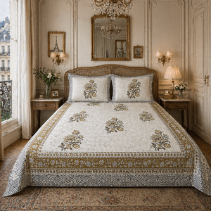 Jaipur Pigment Printed <b>Floral</b> 100% Cotton 200TC 3-Piece Flat <b>Bed</b> <b>Sheet</b> Set Durable Skin Friendly Non-Toxic Dye Eco-Friendly Home - Product Image 5