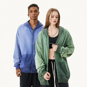 OEM ODM logotipo personalizado de alta calidad suave francés Terry 420G 100% algodón de peso pesado de los hombres de gran tamaño lavado con ácido cremallera Sudadera con capucha para hombres - Product Image 1