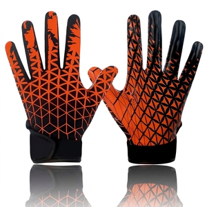 Gants de football américain personnalisés en cuir synthétique orange et noir avec fermeture auto-agrippante, adhérence collante, respirants, antidérapants, OEM - Product Image 2