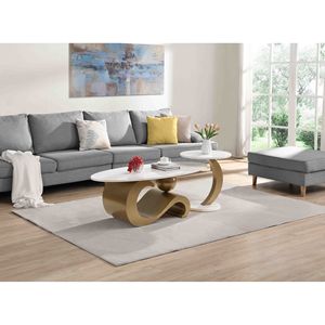 Modern <b>Nesting</b> Coffee <b>Table</b> Set of 2 Golden Oval and Round End <b>Tables</b> for Living Room - Product Image 2