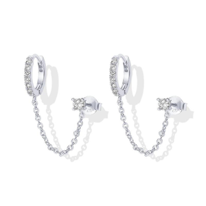 Boucles d'oreilles créoles Huggie plaquées or rose 14K pour doubles piercings, boucles d'oreilles chaîne en argent 925 pour femmes, boucles d'oreilles clous et manchettes d'oreille - Product Image 2