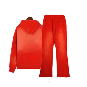 Survêtements Homme Zippés avec Broderie Lettres Effet Vieilli sur Toute la Surface, Sweat à Capuche et Pantalon de Survêtement en Molleton French Terry Délavé à l'Acide, OEM - Product Image 5