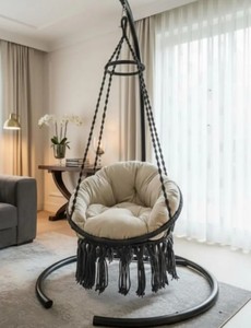 Chaise hamac en macramé, balançoire de patio extérieure, décoration de chambre d'enfant, cadeau de pendaison de crémaillère, macramé une place - Product Image 2