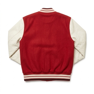 Veste universitaire pour homme, rouge et crème, mélange de laine, style baseball, col en tricot côtelé, veste décontractée streetwear - Product Image 3