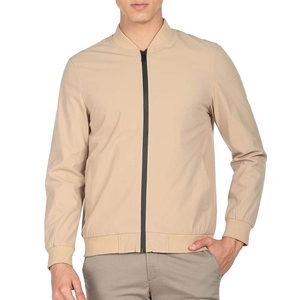 Blouson bomber beige pour homme, coupe classique, style décontracté, col montant, fermeture éclair, matière polyester coupe-vent, idéal pour l'automne - Product Image 1
