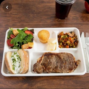 Barquette jetable compostable à 5 compartiments en bagasse de canne à sucre pour riz, nouilles, salades et desserts – Idéale pour les fêtes en extérieur - Product Image 1