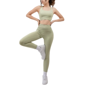 Custom Low MOQ Reversible Print/Striped Sexy Cross Wrap Sports Bra & High Waist Leggings Women's <b>Tie</b> <b>Back</b> Gym Yoga 2-Piece Set - Product Image 3