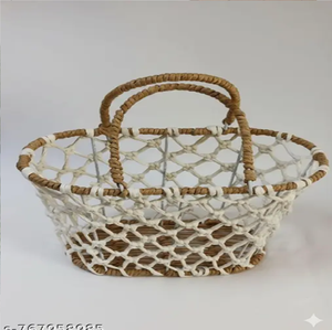 Honey-yellow <b>rectangular</b> woven table <b>basket</b> featuring a scalloped rim design, holding bathroom or living room, at wholesale pric - Product Image 3