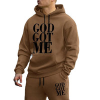 Conjunto Deportivo con Capucha para Hombre, Estampado God Got Me, Algodón, Casual, Otoño, Manga Larga, Sudadera con Cordón y Pantalones, Corte Regular