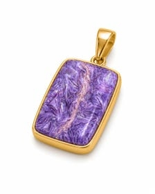 Pendentif pour femme en charoïte naturelle plaqué or, style vintage, bijoux faits main en argent sterling 925, idéal pour les occasions de mariage et la guérison énergétique - Product Image 4