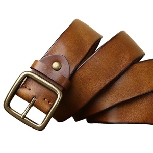 Cinturones de cuero de vaca con hebilla de cobre para hombre, pantalones vaqueros informales a juego, cinturón de cuero genuino de lujo de alta calidad para hombre - Product Image 1