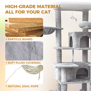 Grande griffoire moderne pour chat en sisal gris, arbre à chat multi-niveaux, mobilier d'intérieur pour animaux de compagnie avec condo et carton amovible - Product Image 5
