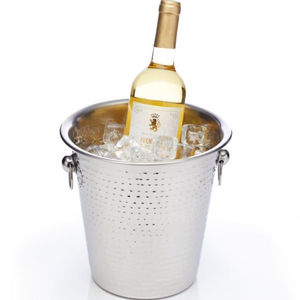 Seau à glace pour champagne et vin en métal martelé argenté brillant avec poignée en anneau pour bar et fêtes, également idéal pour refroidir la bière - Product Image 1