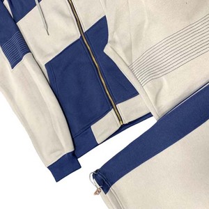 Survêtement unisexe à blocs de couleur, fermeture éclair intégrale, à capuche, coupe décontractée, en polyester et coton, pour l'automne, avec poches latérales - Product Image 5