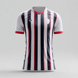 เสื้อฟุตบอล OEM แบบซับลิเมชั่น 100% โพลีเอสเตอร์ เสื้อฟุตบอลลายทางสำหรับผู้ชาย เสื้อฟุตบอลชาย - Product Image 4