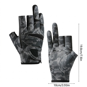 Gants de pêche demi-doigts en maille unisexe toutes saisons respirants légers à enfiler motif gris noir - Product Image 3