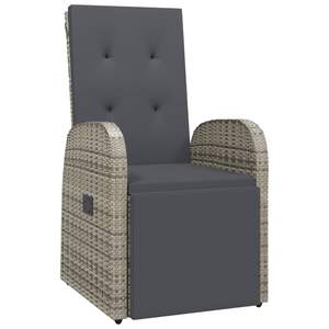 Poly Rattan Gray <b>Reclining</b> Patio <b>Chair</b> with Cushion - Product Image 2