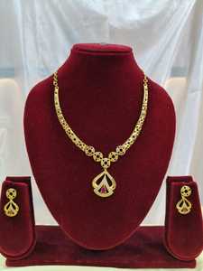 <b>Indian</b> Imitation 18K Gold Plated Brass Women's Trendy Lock Design Micro Insert Necklace Set Engagement Wedding Party Jewelry - Product Image 2