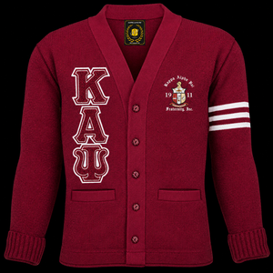 เสื้อคาร์ดิแกนแขนยาวคอวีลายทางสำหรับผู้ชาย แบรนด์ Ka Alpha Psi ผลิตจากผ้าขนสัตว์ 100% ป้องกันการหดตัว ปักอักษรและตราสัญลักษณ์  สำหรับฤดูใบไม้ร่วง รับผลิตแบบ OEM - Product Image 4
