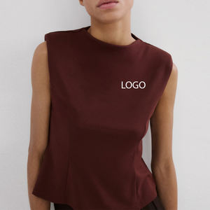 T-shirt élégant pour femme sans manches avec épaulettes et design peplum / Couleur unie avec logo, coupe droite et col rond - Product Image 1