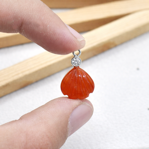 Carnelian Shell Pendant <b>Silver</b> Plated with CZ <b>Charm</b> Hand Carved Gemstone Ocean Inspired Jewelry Gift for Women Wholesale - Product Image 1