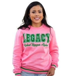 Sudadera Unisex Pink Legacy Varsity con Cuello Redondo, Letras Griegas, Algodón Premium, Casual, Elegante, de Secado Rápido, Resistente al Viento y Ecológica - Product Image 1