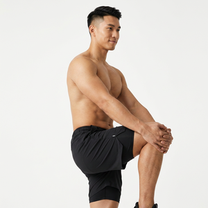 Shorts Bermuda pour homme à taille mi-haute, séchage rapide, couleur unie, avec cordon de serrage, décontractés, en polyester tricoté, pour le sport - Product Image 3