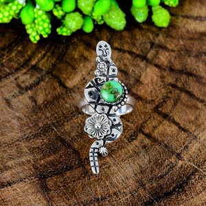 Sonoran Gold Turquoise Snack <b>Ring</b> 925 Sterling <b>Silver</b> <b>Statement</b> <b>Ring</b> Boho Western Style Jewelry - Product Image 1