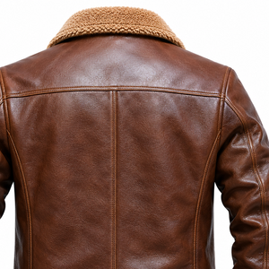 New Trendy Brown Fur Casual Winter Leather <b>Jacket</b> Fashion Men Warm Stylish Outdoor Premium <b>Slim</b> <b>Fit</b> Biker Coat Wholesale OEM ODM - Product Image 5