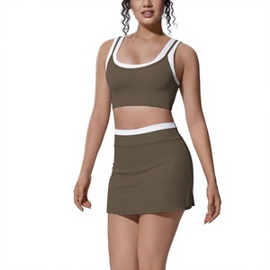 Ensemble jupe et haut de sport pour femme, respirant, en Spandex/Nylon, taille haute, longueur intégrale, pour le yoga, la gym, le fitness, avec soutien-gorge de sport - Product Image 2