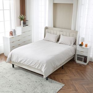 Cassettiera Bianca in Pannello a Densità Media P2 72x41x117cm con Motivo Ondulato, Ante a Cinque Livelli e Sei Cassetti - Product Image 6