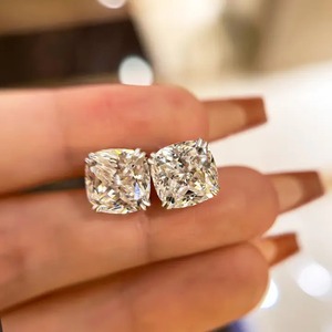 925 Moissanite Glittering Crushed Ice Cushion Cut Stud <b>Earrings</b> For Women in White Yellow & Rose Gold Plated for Wholesale - Product Image 1