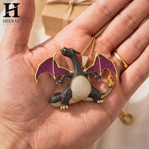 Collier Pendentif Dragon Ailé Noir Iced Out Style Hip Hop Personnalisé pour Hommes - Breloque Dragon Volant Anime - Product Image 6