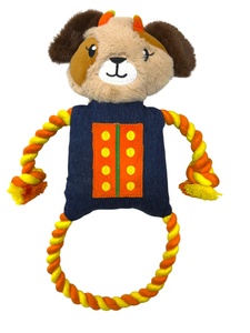 Jouet à mâcher pour chien en peluche robot classique et mignon avec anneau en corde, durable pour le jeu en intérieur, style dessin animé, motif à pois, taille moyenne - Product Image 1