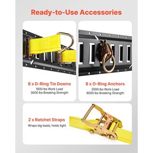 Kit de rails de fixation E-Track de 2,35 m (7,7 pi) avec 2 sangles à cliquet, 8 anneaux en O, 8 attaches de fixation et 8 embouts pour le contrôle de la cargaison dans les garages et les remorques - Product Image 3