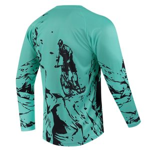 Maillot de vélo de montagne unisexe grande taille à manches longues, respirant, séchage rapide, polyester, imprimé bleu sarcelle et noir, pour le cyclisme en extérieur - Product Image 5
