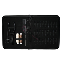 Kit d'outils pour extensions de cheveux noirs : Pince à sertir les perles plates, Outil à boucles, Crochet de tirage, Mini-ciseaux, Pinces de sectionnement, 2 fils pour perruques