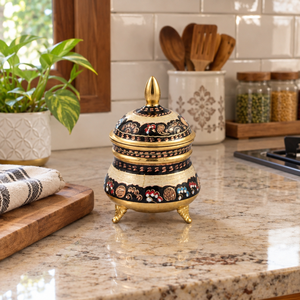 Jarra de Latón Pintada a Mano con Tapa, Patrón Floral Esmaltado en Negro y Remate Ornamentado para Decoración de Hogar de Lujo, Proveedor Mayorista de Exportación - Product Image 3
