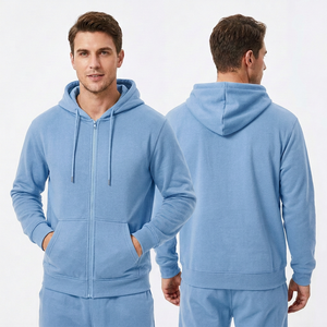 Sweat-shirt à capuche zippé pour homme, couleur unie, coupe classique, en molleton 100 % coton, idéal pour l'automne - Product Image 5